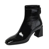 Zi Yan Paint Leather Martin Boots Women's High Heel 2025 Autumn And Winter New Square Head Thick Heel Single Boots Show Thin Short Leg