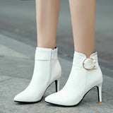Women Thin High Heel Ankle Boots Fashion Zipper Boots Comfort Pointed Toe Buckle Fall Winter Women Boots Black Yellow