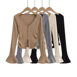 Zingj Fashion Women's Fashion Autumn And Winter New Spice Girl V-Neck Single-Breasted Flared Sleeve Knitted Cardigan Slim