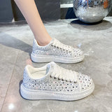 2025 New Full Of Men's And Women's Shoes Thick-Soled Sports Old Dad Shoes Women's Casual Single Shoes Water Drilling Wheat-Mei