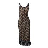 Zingj Women's French Temperament Lace Royal Sister Wind Dress Sexy Low Chest Show Thin Elegant Sling Dress