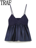 Blue Crop Top Women Knitted Tank Top Female Sleeveless Backless Sexy Tops Woman Ruffle Streetwear Y2k Corsets Tops