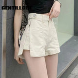 Summer Women Denim Shorts High Waist Jeans Fur-Lined Button Pockets Shorts Slim Fashion Zipper Wide Leg