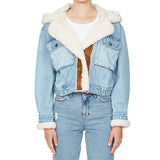 Zingj Blue Denim Lamb Hair Spring 2024 New Splicing Personality Single Breasted Short Coat