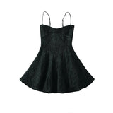 Jacquard Solid Back Lace Up Strap Mini Dress- Outfit