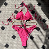 2024 Plain Color New Sexy Shell Chain Swimsuit Bikini