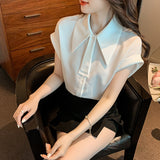 Shirt Female 2025 Summer Pendant Feeling Short Sleeve Retro Port Style A Button Small Necktie Commuting Professional