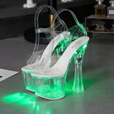 Zingj 34-43 New Thick High Heel Hate Day High Nightclub Shoes Luminous Sandals Women's Shoes Runway Show Pole Dancing Shoes Crystal