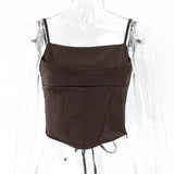 Zingj Women's Wear 2024 Fashion Hot Girl Satin Fishbone Band Navel Sling Bottom Vest Female Hot Style-Outfit
