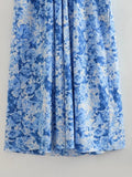 Print Halter Long Dress Women Blue Floral Backless Dress Woman Off Shoulder Sexy Summer Dresses Midi Holiday Party