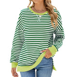 Zingj New 2024 Round Collar Stripe Splicing Split Loose Hoodie Top-Outfit
