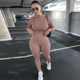 women spring autumn long sleeve soild colorcrop tops long pant tracksuit two piece clothes suit outfits matching