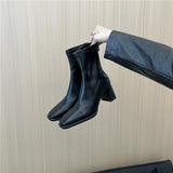 Zingj Female Fairy 2024 New Soft Leather Thick Heel Zipper Low Tube Chimney Boots Web Celebrity Fashion Chelsea Ankle