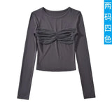 Zingj Trendy Women's Wear Retro Sexual Desire Long-Sleeved Bottomed Shirt Hot Girl Design Wrinkled Tight T-Shirt