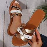 Snake-Print Flat-Bottomed Slippers Women Rivet Leopard-Print Beach Cold