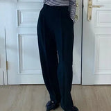 Spring 2022 High Waist Pants Women Fashion Bottoms Purple Pink Black Trousers Straight Leg Baggy Pleated Pants