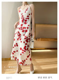 New Chiffon Suspender Dress Women's Waist V-neck Printed Over-The-Knee Floral Dress Retro Outer