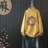 style retro literary pullover sweater for fall winter women's new high collar plus size base