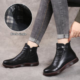 Winter Boots Leather Shoes Women's Fashion Snow Boots Women Flat Shoes Non-slip Warm Thick-Soled Sneakers Women