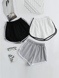 Sports Shorts for Women, Simple Loose Shorts, Casual Slimming Short for Ladies, High Waisted, Monochrome, Summer Fashion-Outfit