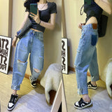 Zingj Goods Fat Mm2-300 Catties Loose Nine Points Beggar Jeans Female Autumn Large Size Show Thin Old Dad Pants Tide-Outfit