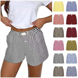 Summer New Ladies Leisurely Comfortable High-Waisted Broad-Legged Retro Lattice