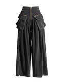 Overalls Style 2025 Fall Lapel, Long-Sleeve Jacket, High Waist, Large Pocket, Wide-Leg Pants, Denim