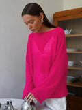 Knitted Jersey 2025 Spring And Summer New Female Perspective Thin Round Collar Horn Sleeve Knit