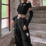Zingj Women's Wear 2024 Autumn And Winter New Fashion Logo Slim Round Collar Off-The-Shoulder Short T-Shirt Women-Outfit