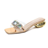 Transparent Slippers Female Crystal Slippers With Thick Heels In Summer, A New Style Of Transparent Middle Heel With Diamond Outside Wearing Sandals Fairy