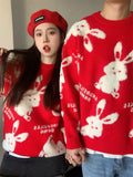 Lamb Fleece Bunny Rabbit Embroidery Sweaters Unisex Couples Thicken Winter O-neck Pullover Goth Streetwear Kawaii