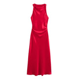 Autumn Silk Hymn Feeling Sleeveless Fan Flute Dress Round Neck Fashion Party