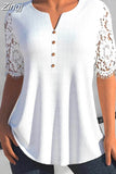 Loose V-neck Lace Short Sleeve Knit Blouse Spring Summer 2023 New Women Shirts Elegant Office Lady Clothes Blusas