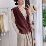 New French Vintage V Neckline Knitted Vest Cardigan With Chinese Style And Fashion Sleeveless