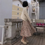 Corduroy High Waist Floral Print Maxi Skirt-Outfit