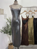 Real Shooting 鎏金带 Dress Bare Back Repair Behind The Opening Fork Long Bag Over The Knee Dress