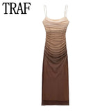 2023 Tulle Slip Dress Woman Ruched Bodycon Long Dress Women Summer Sexy Party Dresses Sleeveless Backless Evening