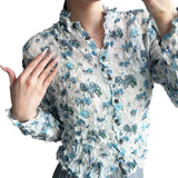 Folded Print Folding Shirt 2025 Summer New Cardigan Blouse Retro Temperament Wrinkled