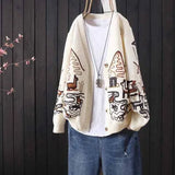 and winter jacket loose literary V-neck long-sleeved embroidery women's knitted cardigan retro