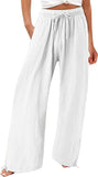 Casual Trousers Solid Color Lace Wide