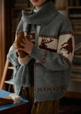 Reindeer Print Knitted Cardigan- Outfit