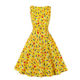 Arrivals Sleeveless Plaid Swing Flare Summer Dress Orange Fruit Printed 50s Elegant Party Wear A Line Midi Office