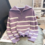 Zingj Feeling Sweater Women's Wear With Autumn And Winter 2023 New Lazy Wind Versatile Zipper Stripe Short Bottom