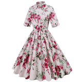 Arrivals Women Vintage 1950s Retro Rockabilly Prom Dresses Short Sleeve Button Front A Line Shirt Elegant Tunic Midi