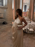 One Shoulder Floor Length Maxi Dress Women Loose Long Sleeve Long Robes 2024 New Fashion Lady Party Evening