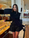 2024 New Fashion Design Sense Long Sleeve Splicing Squint Round Collar Dress Dress French High