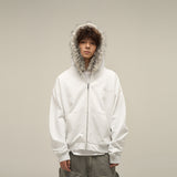 Selling Vintage Fur Collar Couple Hooded Zip Open-Air Jacket Oversize Design Niche