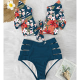 Ruffled Hem Bikini Set Women Flora V-Neck High-Waisted Two Piece Swimsuit 2021 Girl Beach Bathing Suit Swimwear