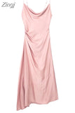 Pink Slip Long Dress Women Backless Satin Dress Woman Asymmetric Evening Party Dresses For Women 2023 Sexy Summer