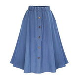 2020 Preppy Style Women Denim Mid-Calf Skirts High Waist Plus Size Faldas Larga Women Button Jean School Skirt